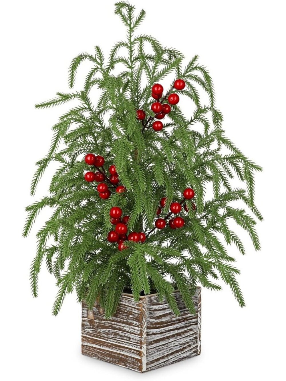 23.6'' Rustic Farmhouse Faux Cypress Tree with Red Berries - Home Decor